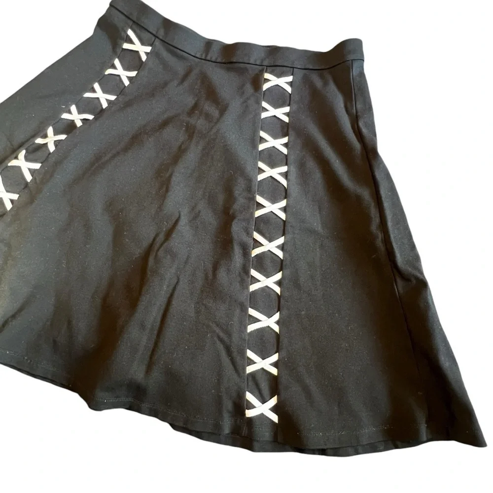 Catherine Malandrino Lace Up A Line Black Skirt Large Whimsigoth Vamp Goth Doll - Picture 3 of 9